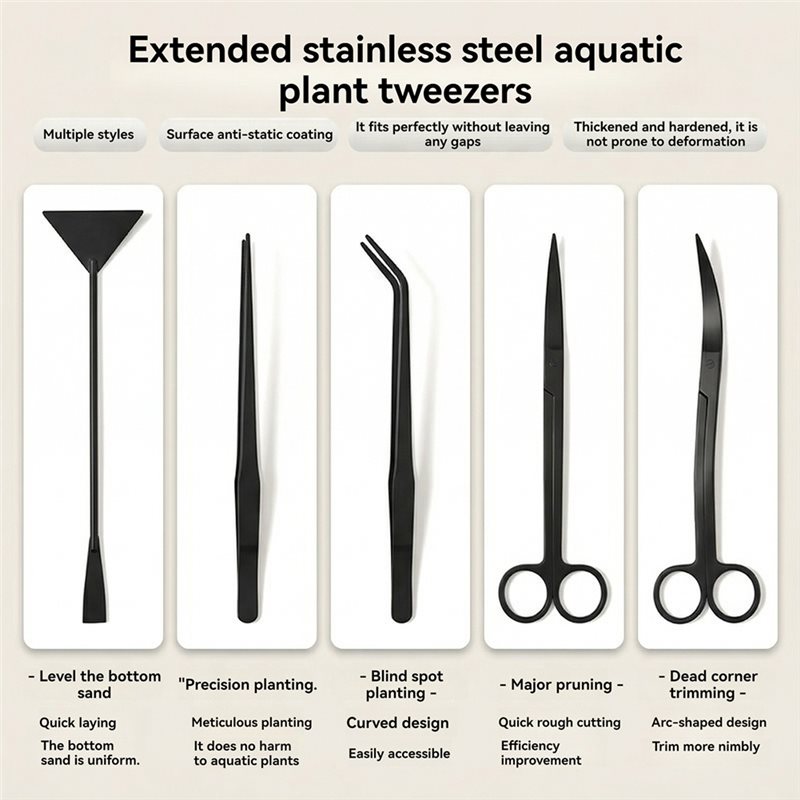 IALJ-Long Black Stainless Stee - Planted Aquarium Tool Kit ulasan dan harga